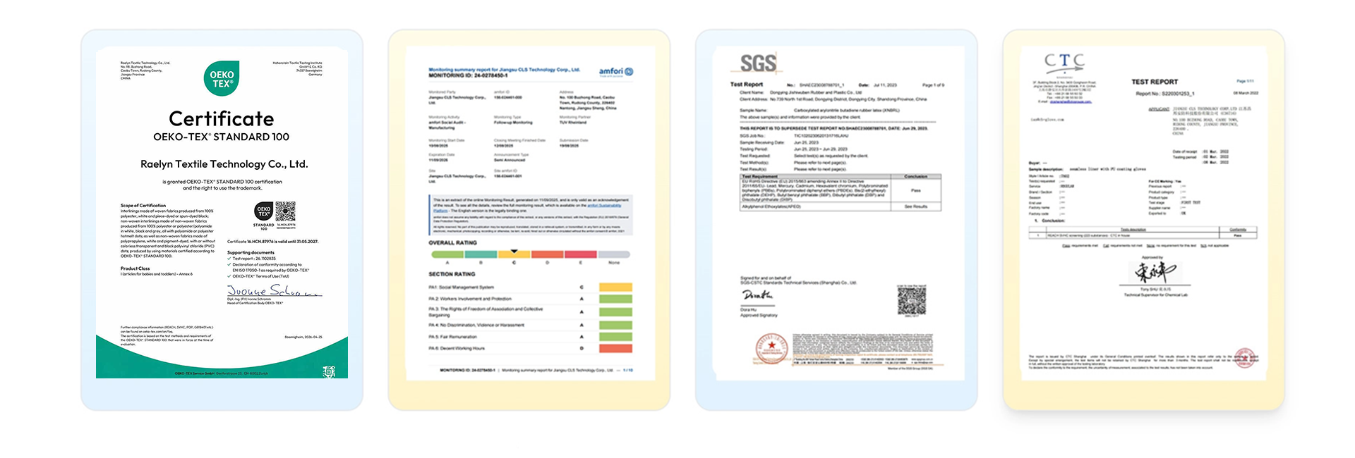 Safety Gloves Certifications and Test Reports – OEKO-TEX, BSCI, SGS and CTC